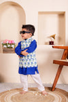 Boys Blue Floral Jacket With Blue Kurta And White Pajama