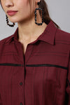 Maroon Self Weaved Shirt Collar Dress