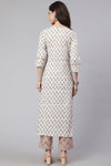 White & Peach Flared Cotton Kurta With Printed Palazzo