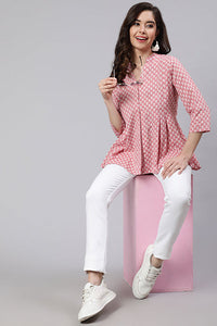 Pink Woven Printed Pleated Top