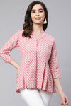 Pink Woven Printed Pleated Top