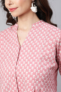 Pink Woven Printed Pleated Top