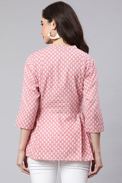 Pink Woven Printed Pleated Top