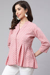 Pink Woven Printed Pleated Top