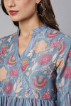 Grey Woven Silk Blend Peplum Top