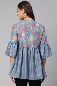 Grey Woven Silk Blend Peplum Top