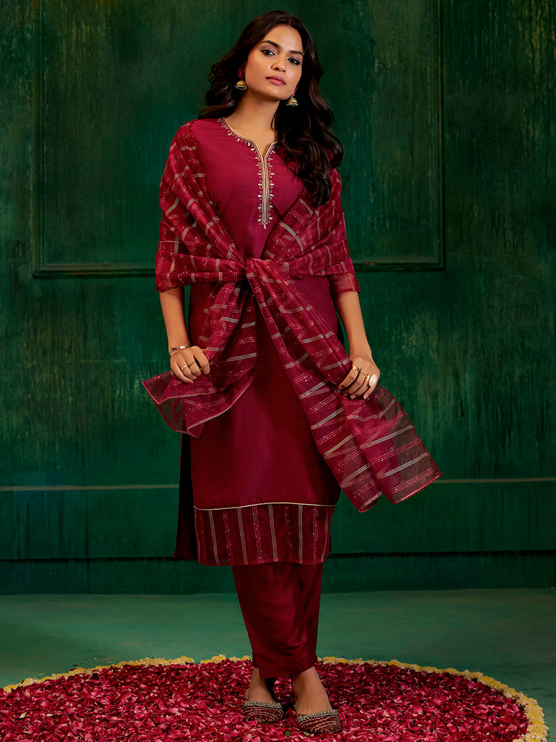 Maroon Silk Suit