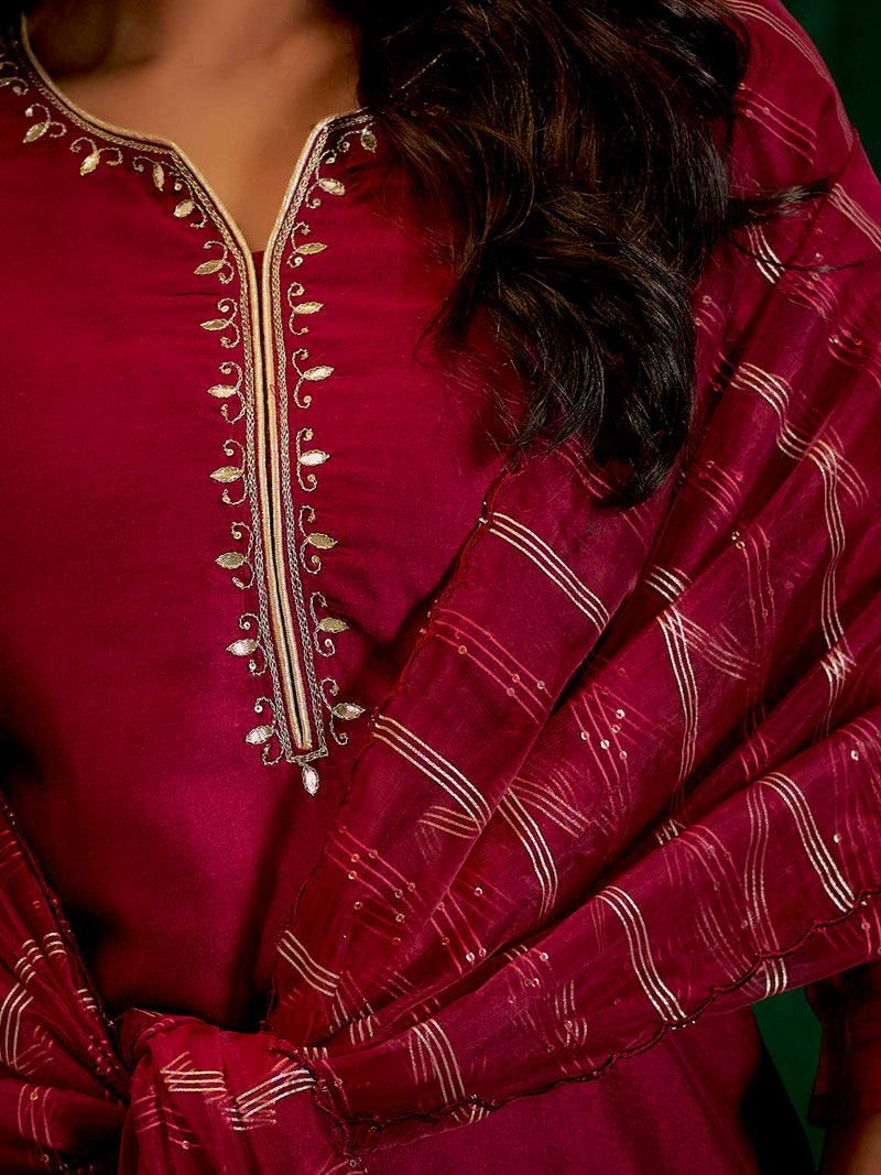 Maroon Silk Suit