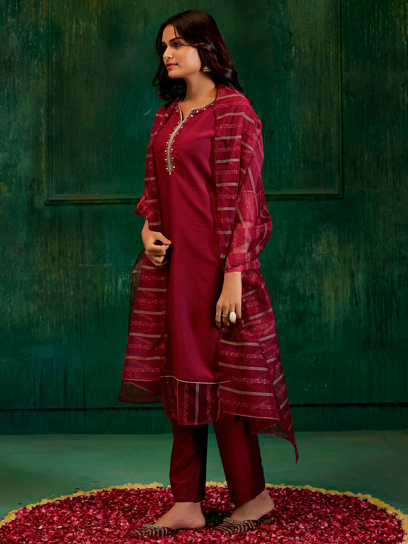 Maroon Silk Suit