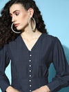 Self Weave Rayon Puff Sleeves Dress