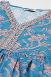 Blue Color Poly Slub Digital Printed Peplum Top With A Kali Palazzo Co-Or Set