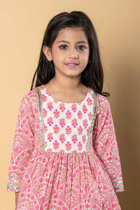 Girls Pink Frock Style Cotton Kurti with Sharara