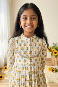 Girls Cream & Yellow Peplum Style Cotton Kurti with Sharara