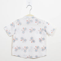 Boys White Cycle Half-Sleeve Shirt