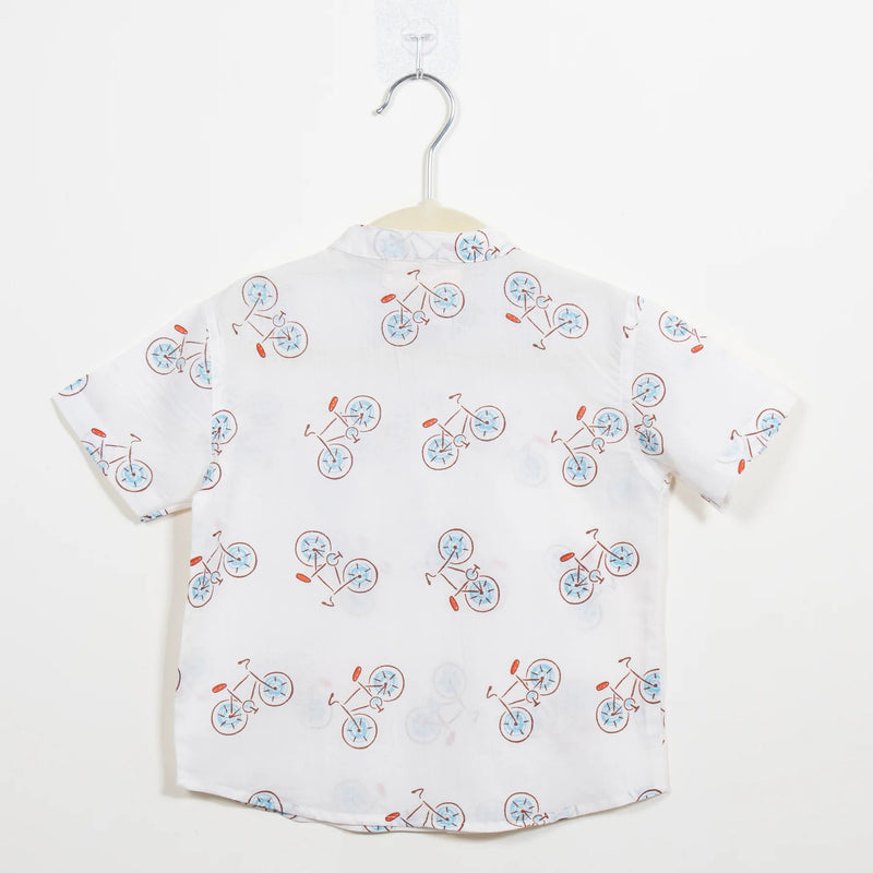 Boys White Cycle Half-Sleeve Shirt
