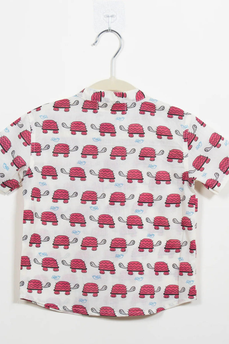 Boys Red Turtle Half-Sleeve Shirt