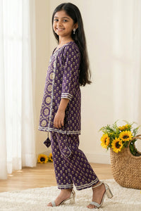 Girls Purple A-Line Style Cotton Kurti with Palazzo