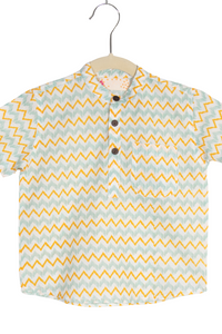 Boys Yellow Blue Zig Zag Half Sleeve Shirt