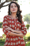 Brown Cotton Dabu Printed Lace Embellished Loungewear
