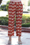 Brown Cotton Dabu Printed Lace Embellished Loungewear