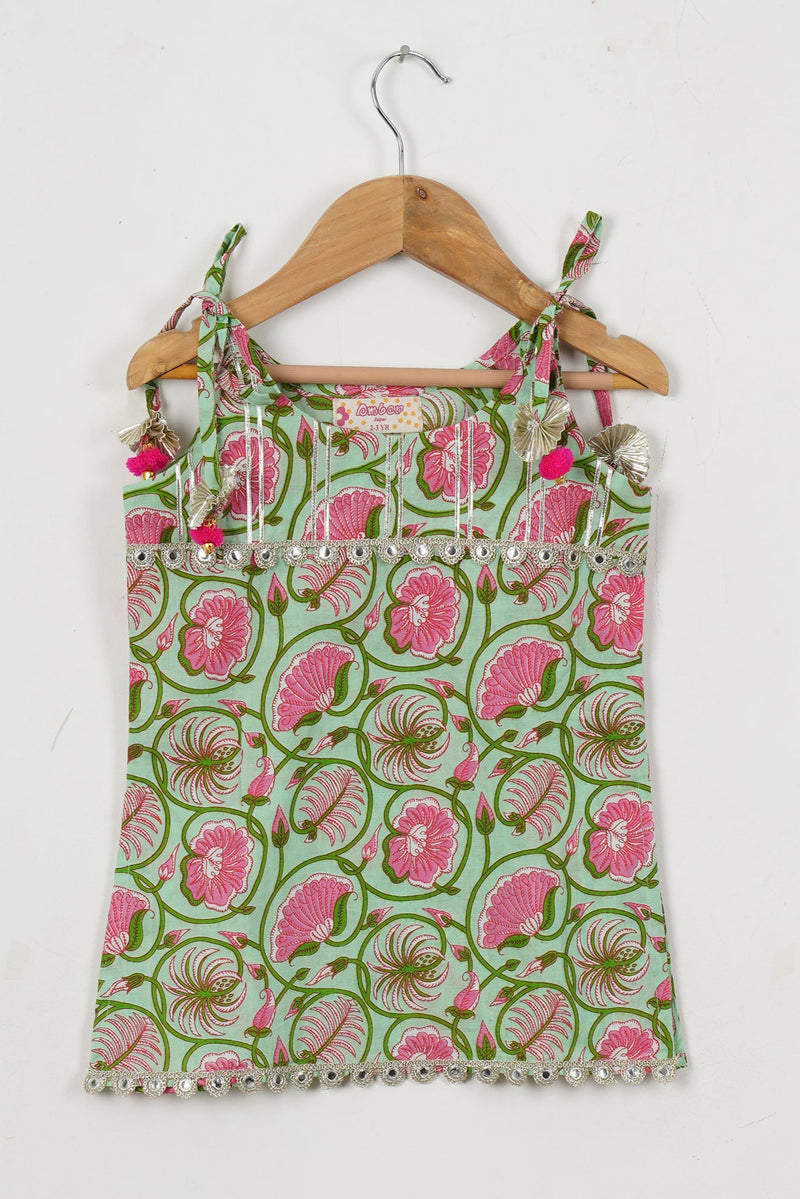 Green Floral Embroidered Kurti with Maroon Afghani Salwar and Dupatta