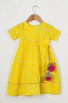 Girls Yellow Leheriya Ankle Length Ethnic Gota Dress With Pom Pom