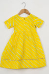 Girls Yellow Leheriya Ankle Length Ethnic Gota Dress With Pom Pom