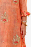 Girls Pastel Orange Chanderi Kurti with Gota Patti Handwork with Inner Printed Cotton Dress