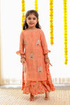 Girls Pastel Orange Chanderi Kurti with Gota Patti Handwork with Inner Printed Cotton Dress