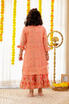 Girls Pastel Orange Chanderi Kurti with Gota Patti Handwork with Inner Printed Cotton Dress