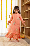 Girls Pastel Orange Chanderi Kurti with Gota Patti Handwork with Inner Printed Cotton Dress