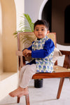 Boys Blue Floral Jacket With Blue Kurta And White Pajama