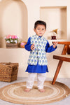Boys Blue Floral Jacket With Blue Kurta And White Pajama