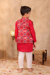 Boys Red Elephant Print Jacket with Red Kurta and Pajama