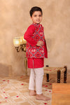 Boys Red Elephant Print Jacket with Red Kurta and Pajama