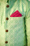 Boys Mint Green Kurta with Self Weave Silk Jacket and Pajama