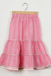 Girls Skyblue Floral Kurti With Pink Sharara And Dupatta