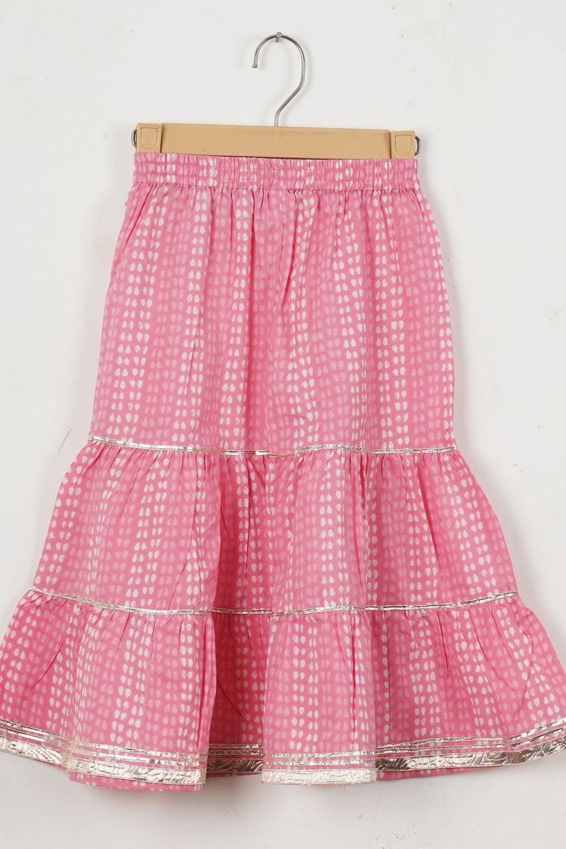 Girls Skyblue Floral Kurti With Pink Sharara And Dupatta
