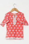 Girls Peach Floral Kurti With Peach Floral Sharara And Dupatta