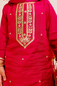 Girls’ Maroon Embroidered Kurti Set with Sharara & Dupatta