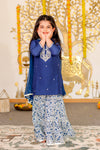 Girls Blue Embroidered Kurti with Sharara & Dupatta