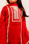 Girls Red Silk Kurti with Ikat Sharara & Dupatta