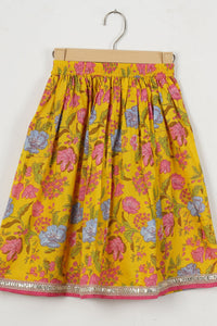 Girls Yellow Peplum Top With Yellow Floral Lehenga And Dupatta