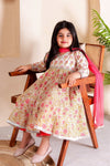 Peach Pankhuri - Girls Peach Floral Anarkali Kurti with Pant and Dupatta