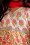 Peach Pankhuri - Girls Peach Floral Anarkali Kurti with Pant and Dupatta