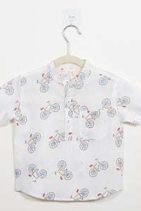 Boys White Cycle Half-Sleeve Shirt