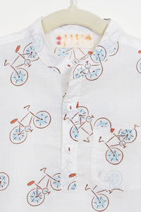Boys White Cycle Half-Sleeve Shirt
