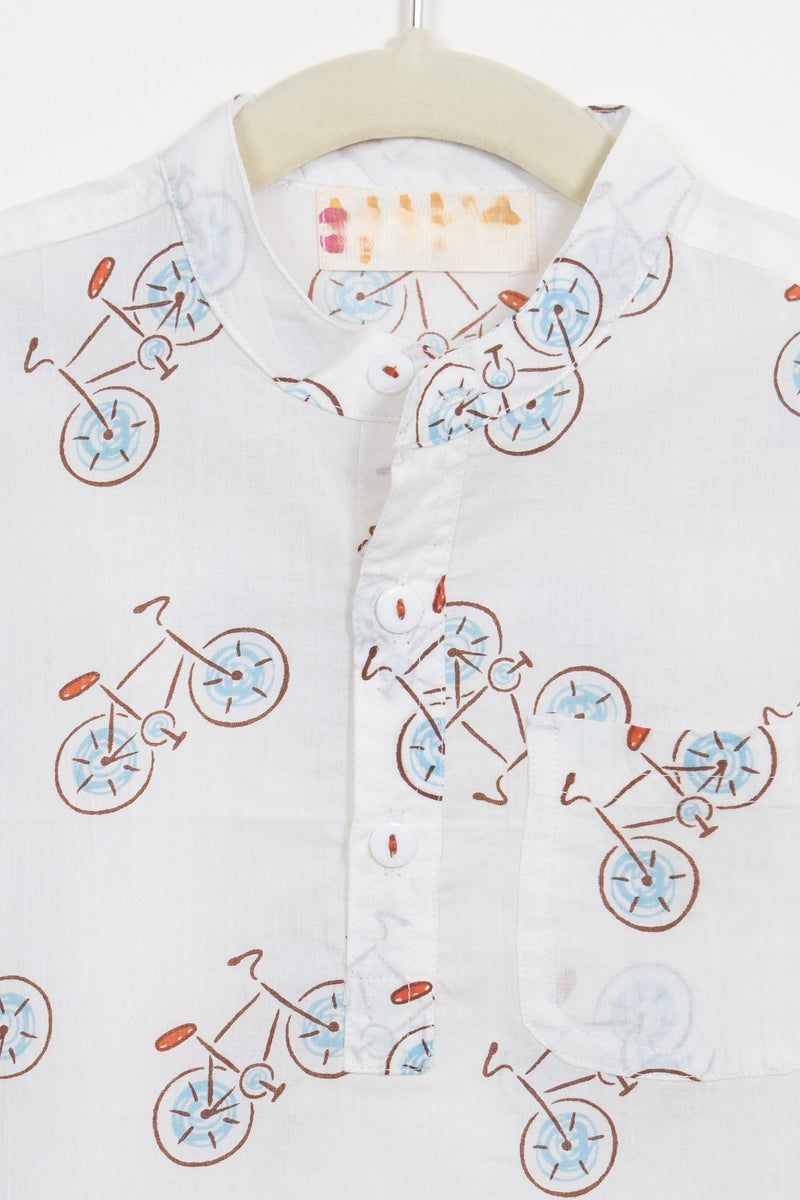 Boys White Cycle Half-Sleeve Shirt