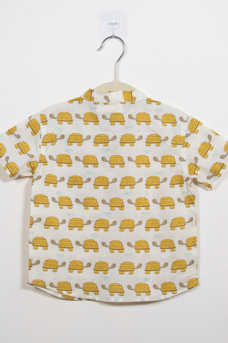 Boys Yellow Turtle Half-Sleeve Shirt