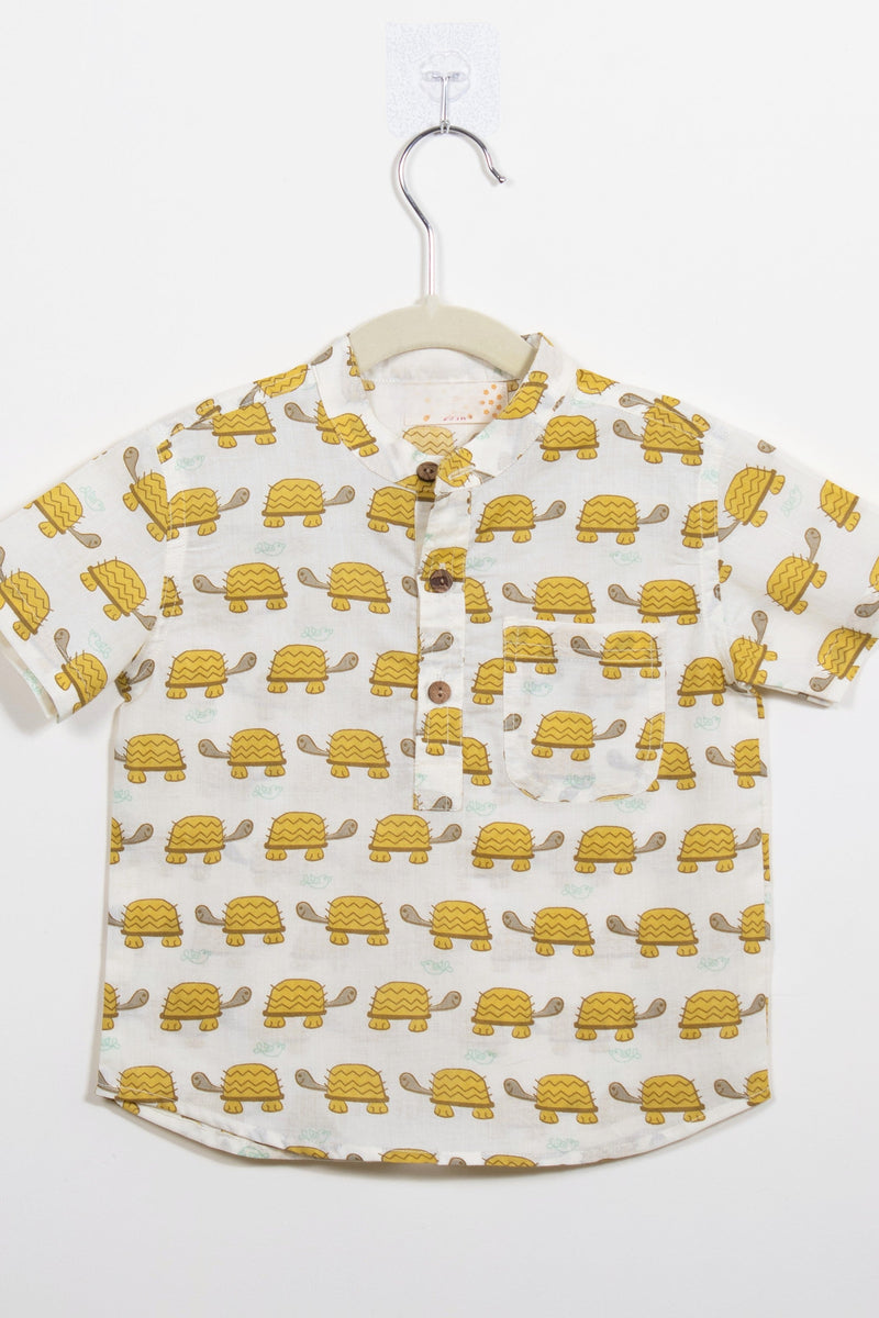 Boys Yellow Turtle Half-Sleeve Shirt